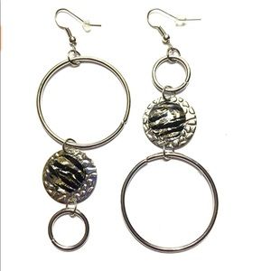 Mismatched Earrings Circle Animal Print Silver Tone